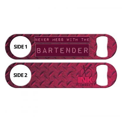 Don't Mess With The Bartender Metallic Pink Diamond Plates Flat Speed Opener