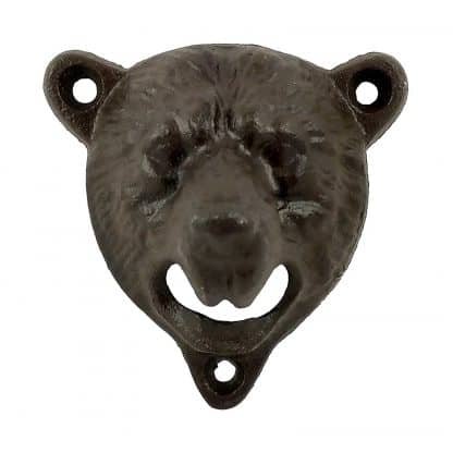 Stationary Wall Mounted Heavy Duty Cast Iron Brown Bear Bottle Opener