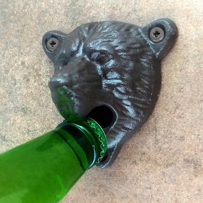 Stationary Wall Mounted Heavy Duty Cast Iron Brown Bear Bottle Opener