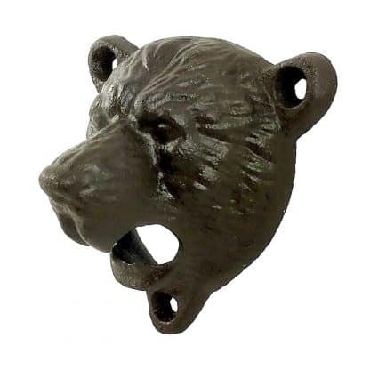 Stationary Wall Mounted Heavy Duty Cast Iron Brown Bear Bottle Opener