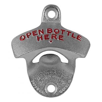 Open Here Silver Stationary Cast Iron Wall Mounted Bottle Opener