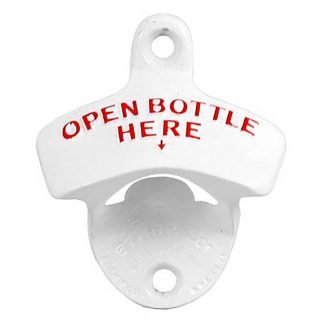 Open Here White Stationary Cast Iron Wall Mounted Bottle Opener