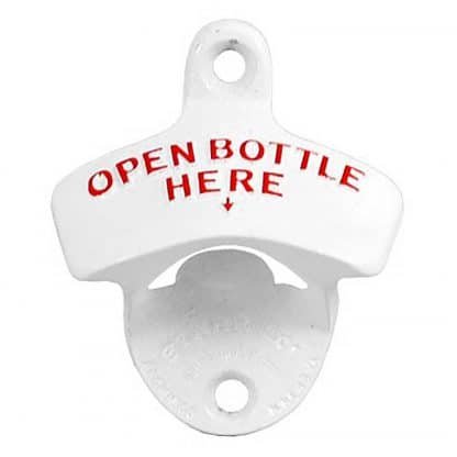 Open Here White Stationary Cast Iron Wall Mounted Bottle Opener