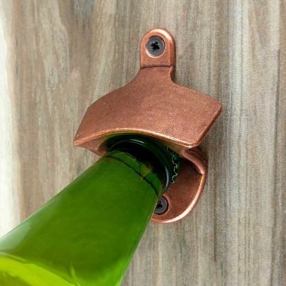 Standard Stationary Wall Mounted Bottle Opener with Antique Copper Finish